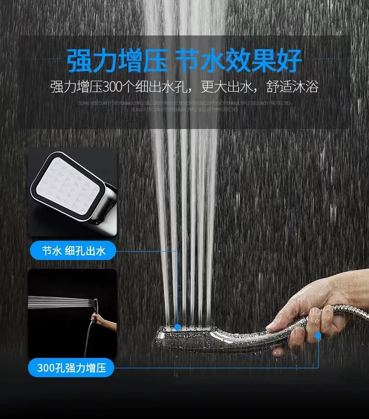 Bathroom Shower Head 300-Hole Square Hand-Held Pressurized Nozzle Bath Shower Pressurized Shower Head Water-Saving