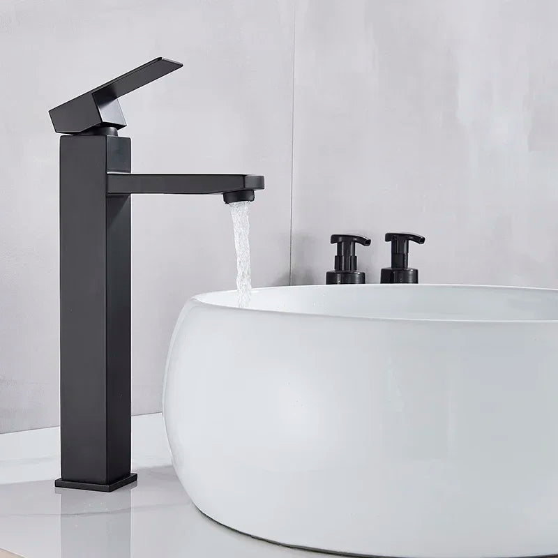 Square Sink Mixer Tap Bathroom Washbasin Mixer Tap Single Handle Pop Up Drain  Matte Black Basin Faucet Deck Mounted