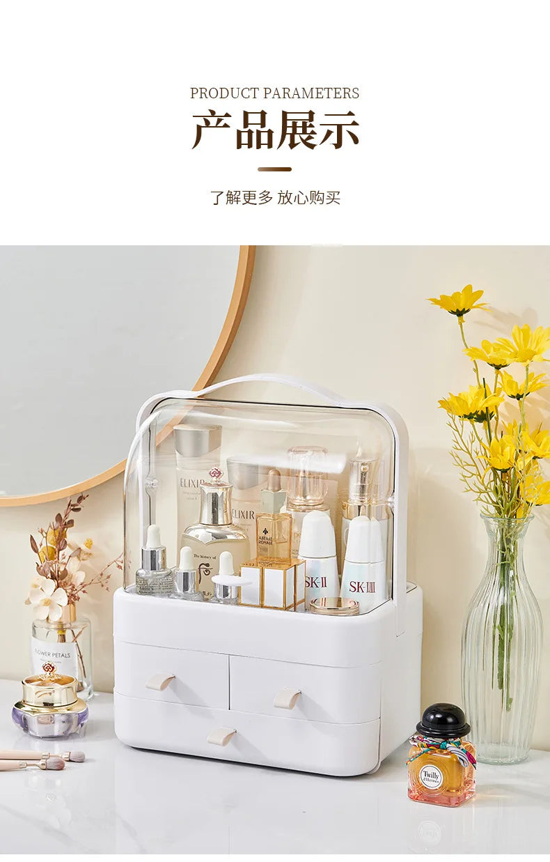 Cosmetic Organizer Countertop Organizer For Dresser With Lid And Drawer Countertop Waterproof And Dustproof Skin Care Organizer
