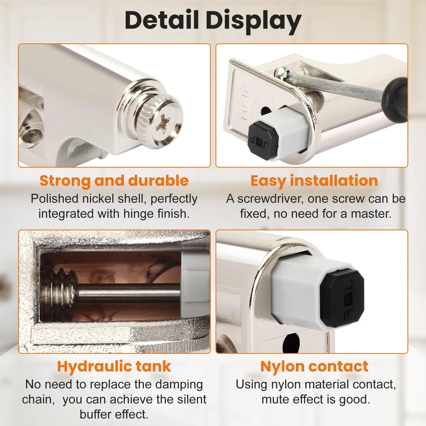 Hardware Soft Close Damper for Cabinet Doors Compact SoftClose Cabinet Adapter Hardware Hinge Polished Nickel SCD103