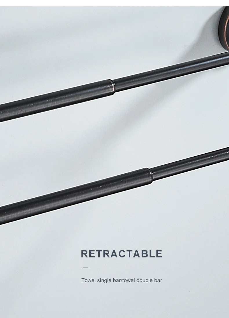 Bathroom Bath Toilet Paper Holder Robe Hook Bathroom Retractable Towel Hanging Rod Black Zinc Alloy EL852