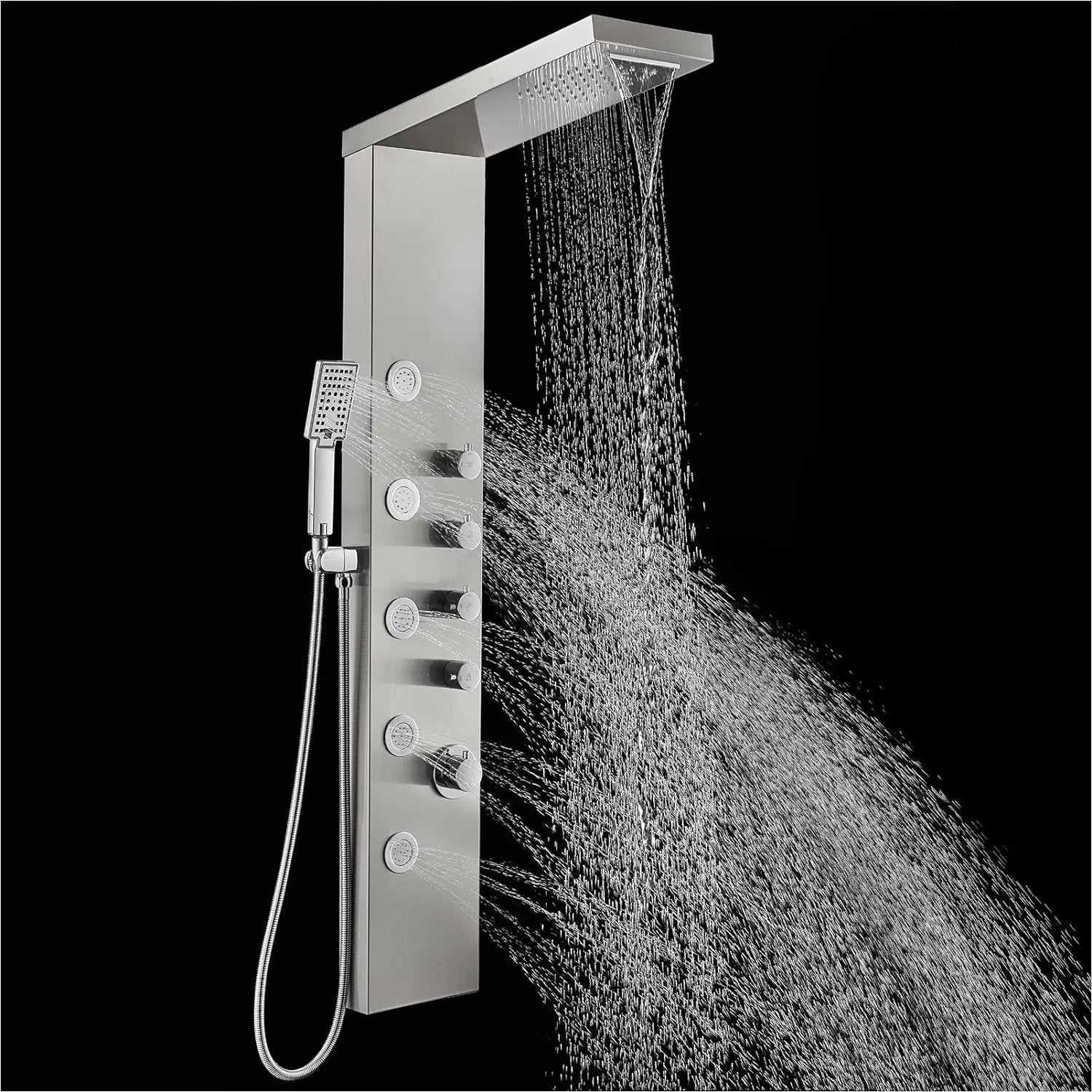 ZAPPO Shower Panel with Rainfall Waterfall Shower Head 5 Body Jets and 3-Function Handheld Rain Massage System Shower Column Tap
