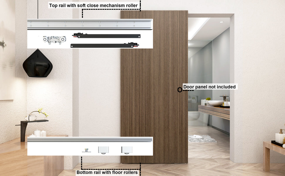 38" Hidden Sliding Barn Door Hardware Track Kit,Floating Soft Closing Interior Wall Mount Track Rolling Set,No Floor Rail